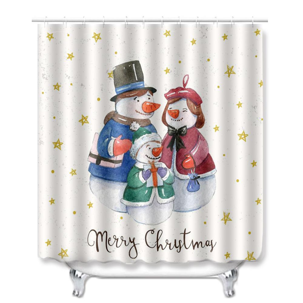 Christmas Shower Curtain Four-Piece Toilet Floor Mat Non-Slip Doormat Water Absorption And Dust-Proof Carpet