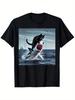 T-shirt Grafica Gatto che Morde Squalo Vestibilità Rilassata 100% Cotone Manica Corta Casual Comoda Lavabile in Lavatrice