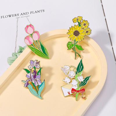 Kreatives Cartoon-Pflanzenblumen-Abzeichen idyllische Sonnenblume Tulpe Iris Maiglöckchen Kleidung dekorative Brosche