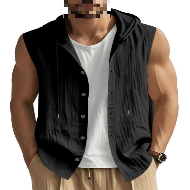 Men's Hooded Sleeveless Shirt Cotton Slim Fit Pullover