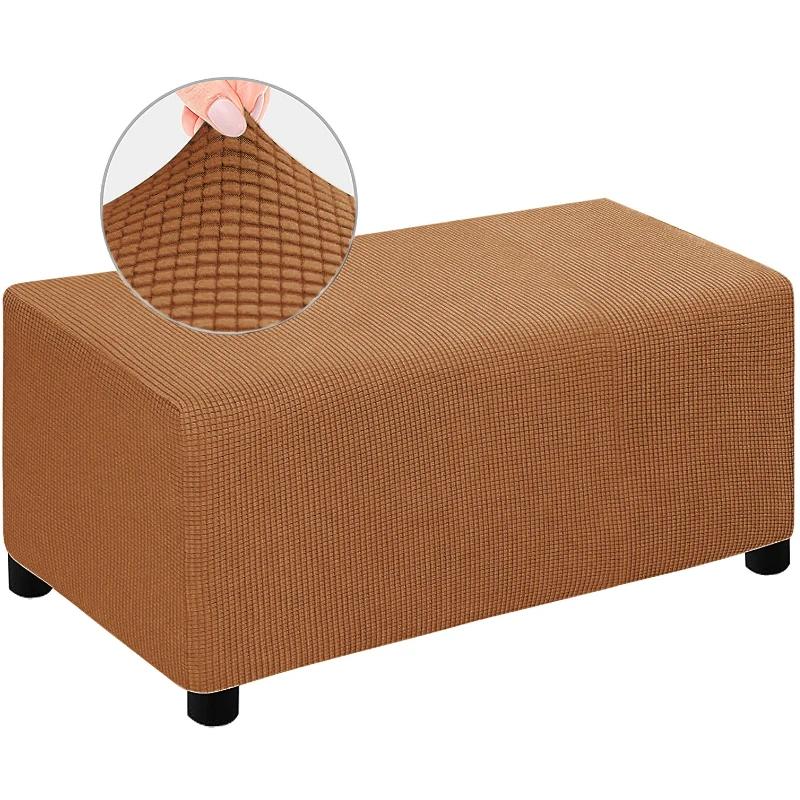 4 Sizes Jacquard Durable  Stretch Footrest Ottoman Cover Folding Storage Stool Furniture Protector Rectangle Slipcover