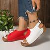Fashion The 2025 Summer New Thick-soled Fish-mouth Two-tone Women's Shoes, Large-sized Velcro Perforated Beach Shoes