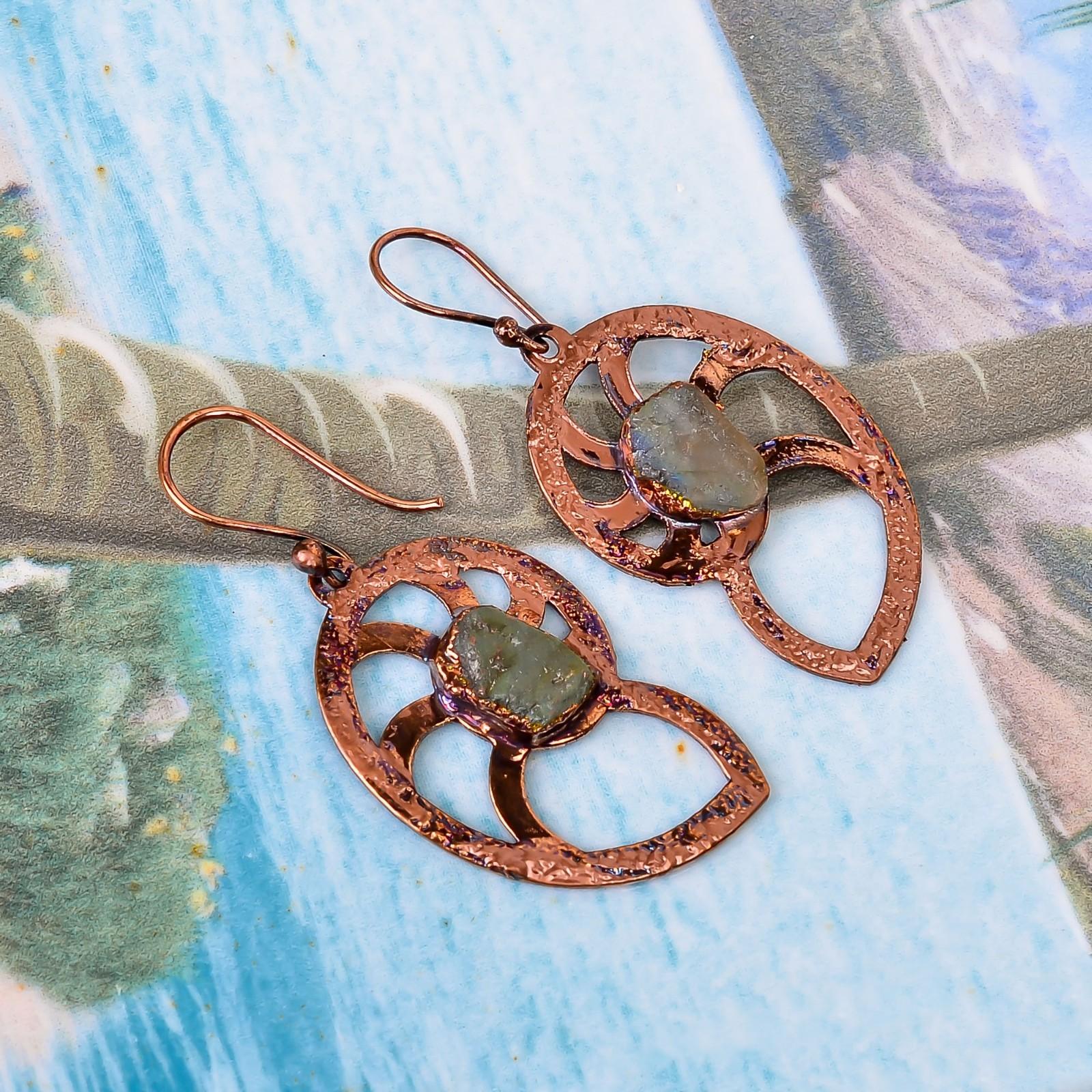 

Friendship Day Sale Labradorite Stone Copper Dangling Electroformed New Earrings V-109
