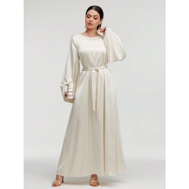 Womens Luxury Elegant Long Sleeve Beaded European Style Long Dress