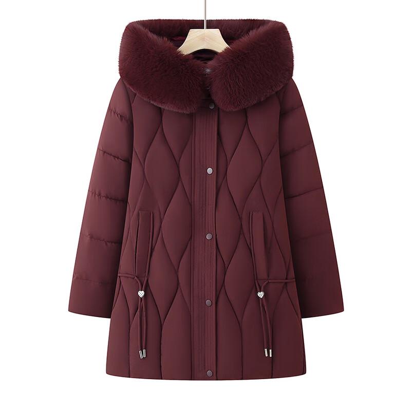 Mooou Palton de iarnă matlasat cu glugă de lungime medie pentru femei în vârstă