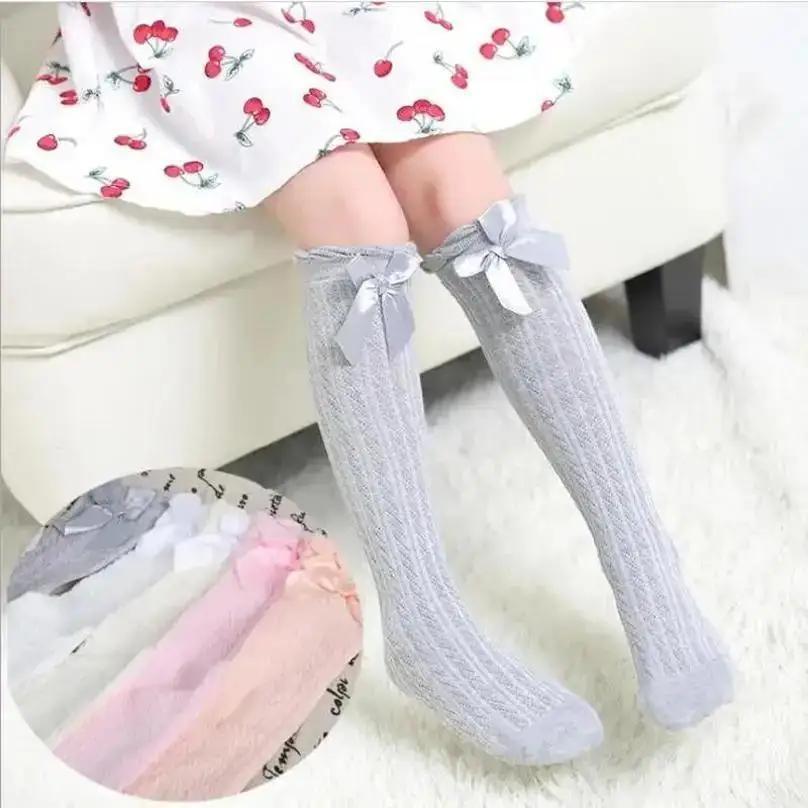 1Pair Children's Leg Warm Socks Bowknot Bubble Mouth High Tube Knee High Thin Section No Heel Pods Baby Clothing Accessories