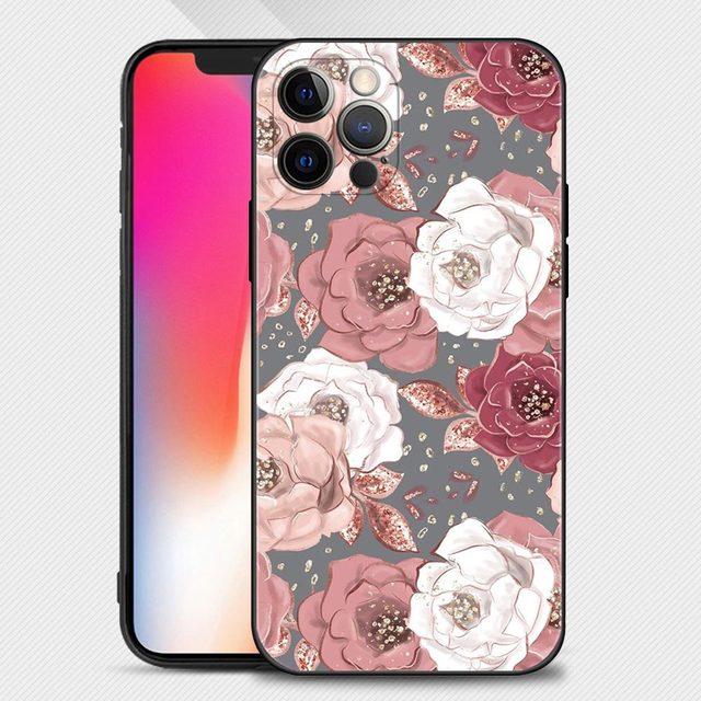 Rose Rosa Lila Bling Muster Telefon Fall Für Apple Iphone 14 13 12 11 Pro Max 13 12 Mini Xs Max xr X 7 8 Plus 6 6s Shell