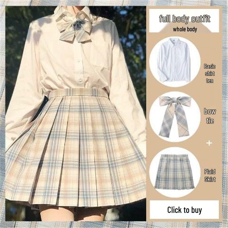 

Аутентичный японский комплект школьной формы JK в клетку – Миди-юбка и матросский костюм с плиссированной юбкой Large