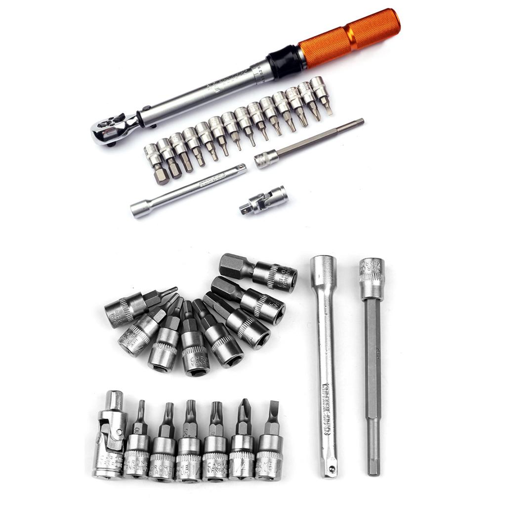 19 Pcs/set 1/4 Bicycle Torque Wrench 1-25NM Bicycle Torque Tool for Bicycle Maintenance Kit for Road, Mountain Bikes