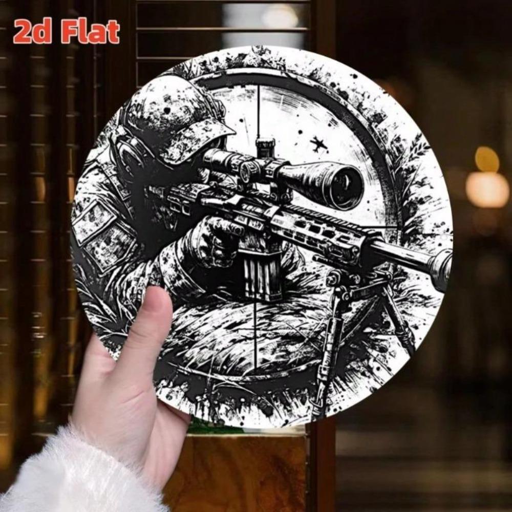 Tactical Metal Sign Sniper Combat Round Wall Art For Shooting Club