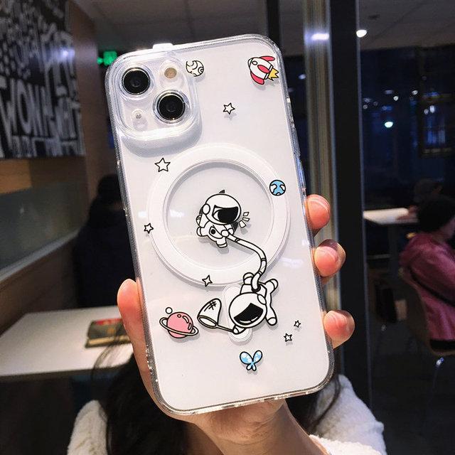

Чехол для телефона с милым астронавтом и беспроводной зарядкой для Iphone 14 13 12 11 Pro Max 14 Plus 14pro, прозрачная мягкая силиконовая задняя крышка For iPhone 13