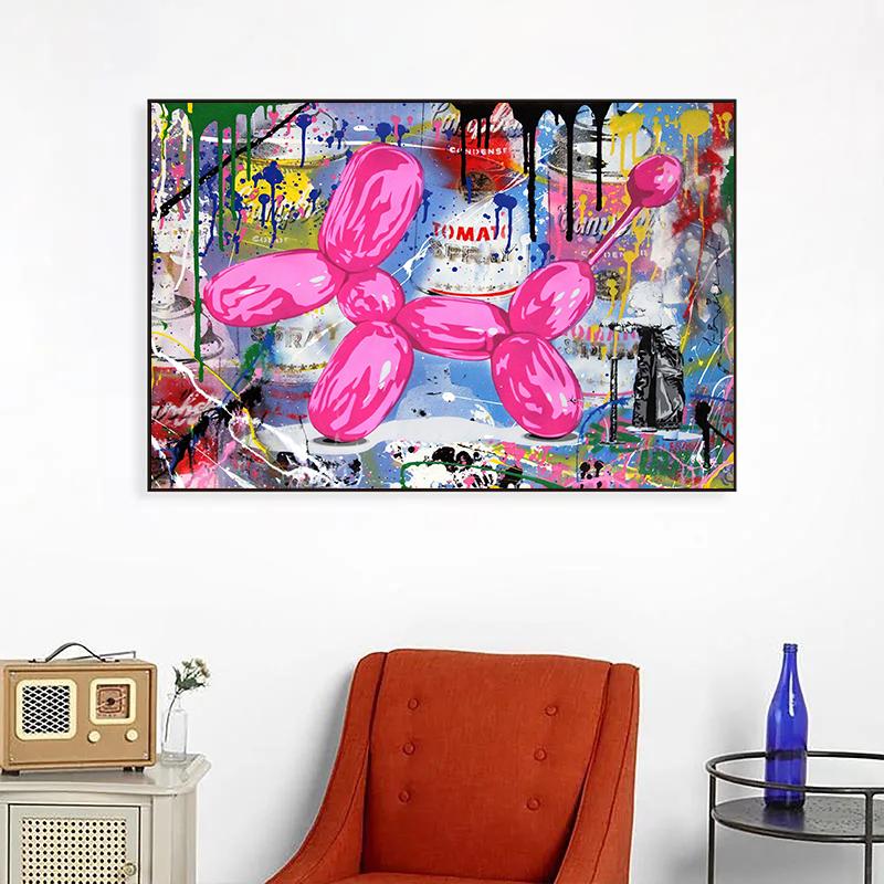 Balloon Dog Graffiti Pop Art Canvas Painting Cartoon Poster Prints Graffiti Puppy Abstract Street Wall Art Painting Home Decor