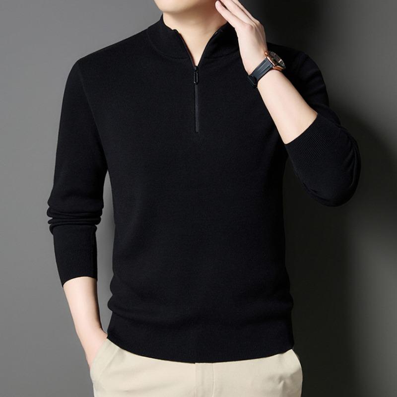 Men Half High Collar Zipper Warm Knitted Pullover Sweater