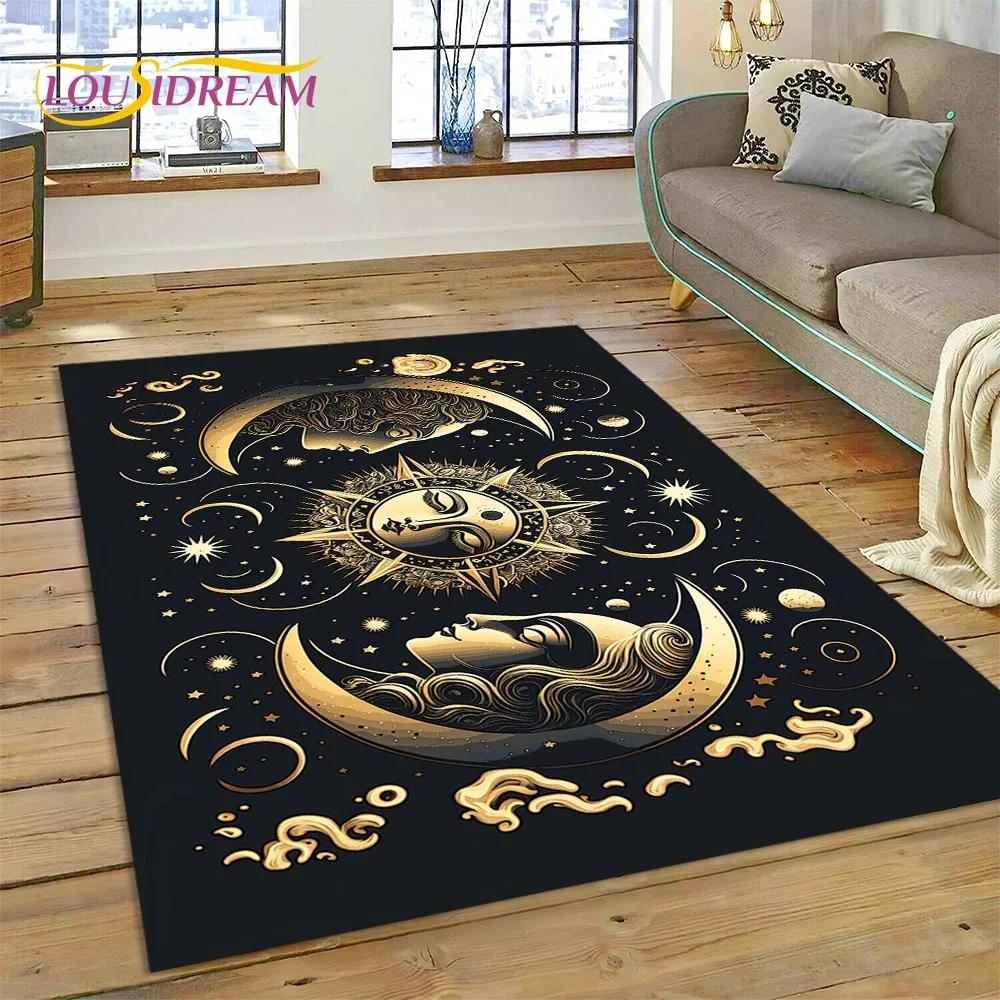Mystic Tarot Sun Moon Mandala Area Rug – Spiritual Art Carpet for Bedroom or Living Room – Non-Slip Magic Floor Mat, Home Decor