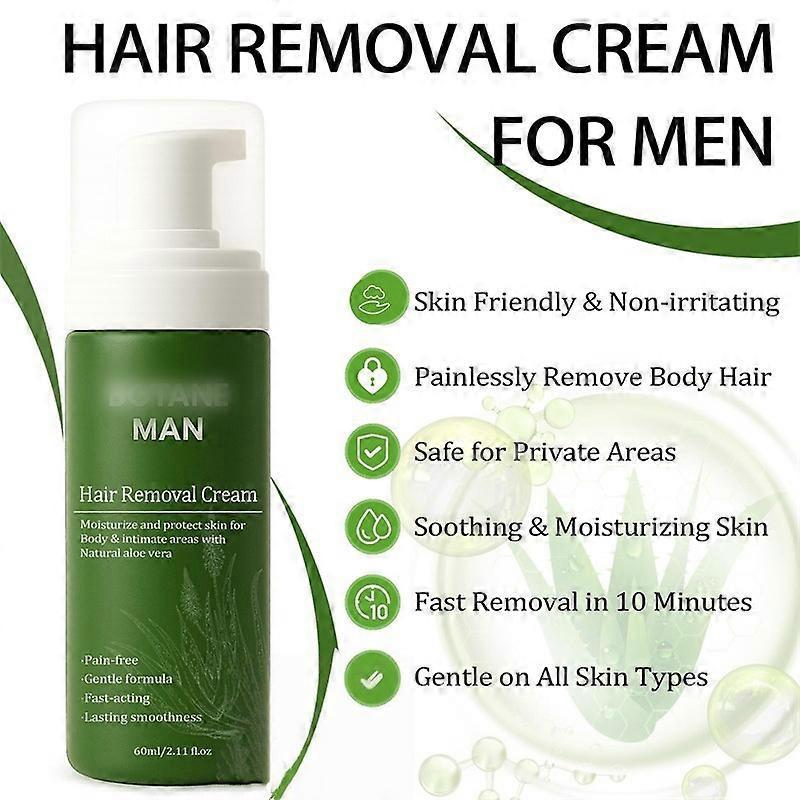 1-3X Botane Man Aloe Verás Depiláló Krém Gyors Szőrtelenítéshez Arcra, Testre, Érzékeny Bőrre