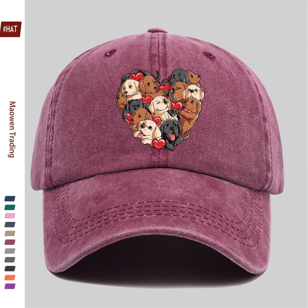 pc Heart Pattern Labrador Print Baseball Cap Casual Decorative Design Sun Hat Comfortable And Lightweight MultiColor Optional