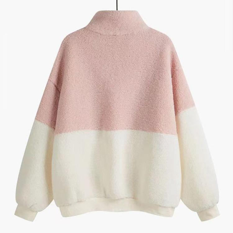 Warm Velvet Women Pullover Sweatshirt Thickened Stand Collar Half Zipper Top