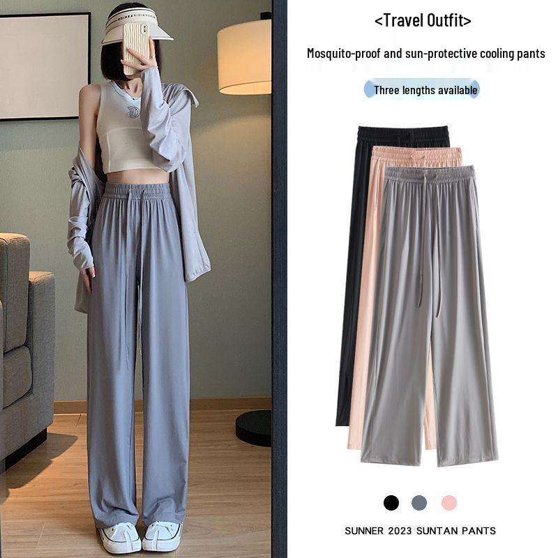 Women's Summer High-Waist Sun Protection Wide-Leg Pants - Ice Silk Loose Fit