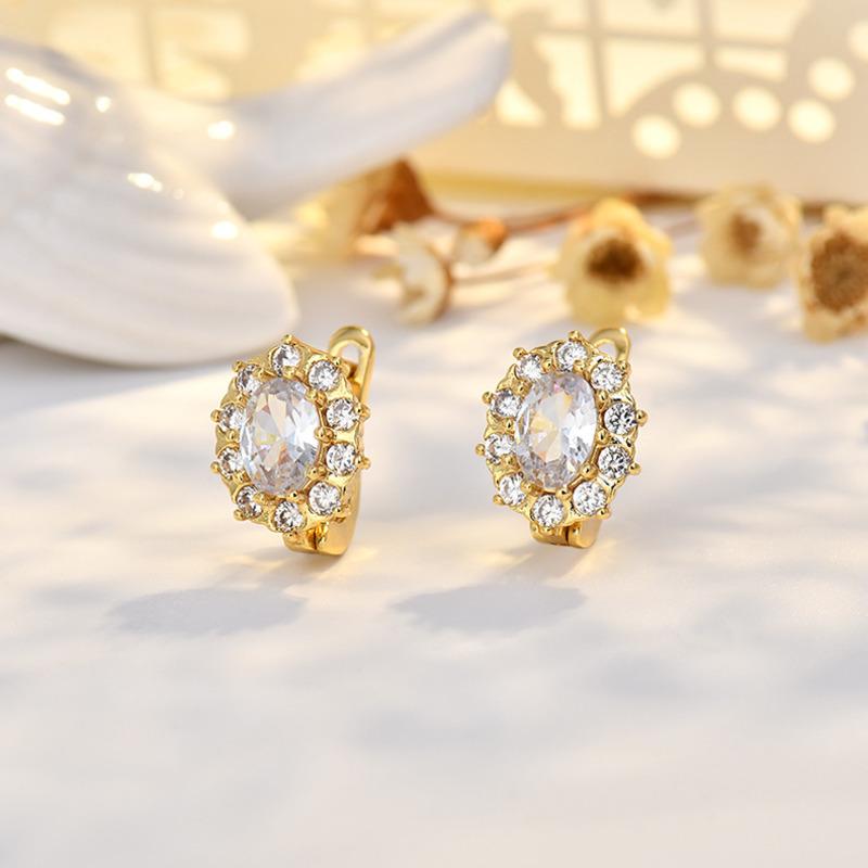 BELLA BOX New European and American fashion gold ear buckle women's zircon emerald earrings and jewelry