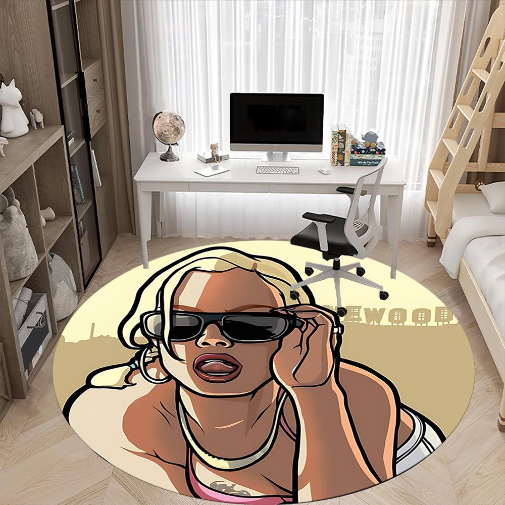 1pc GTA V Office Round Area Rug, Indoor Mat Suitable For Office, Under Office Chairs Bedroom Living Room Home Decor, Room Deco