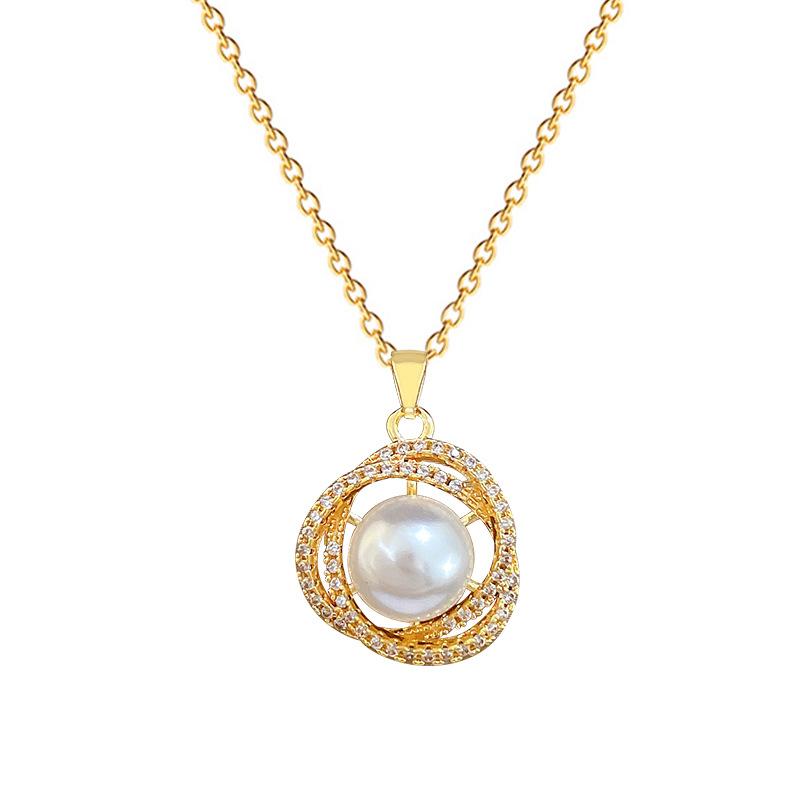 Bird'S Nest Pearl Zircon Light Luxury Temperament Gorgeous Full Diamond Necklace Female Versatile Clavicle Chain Titanium Steel