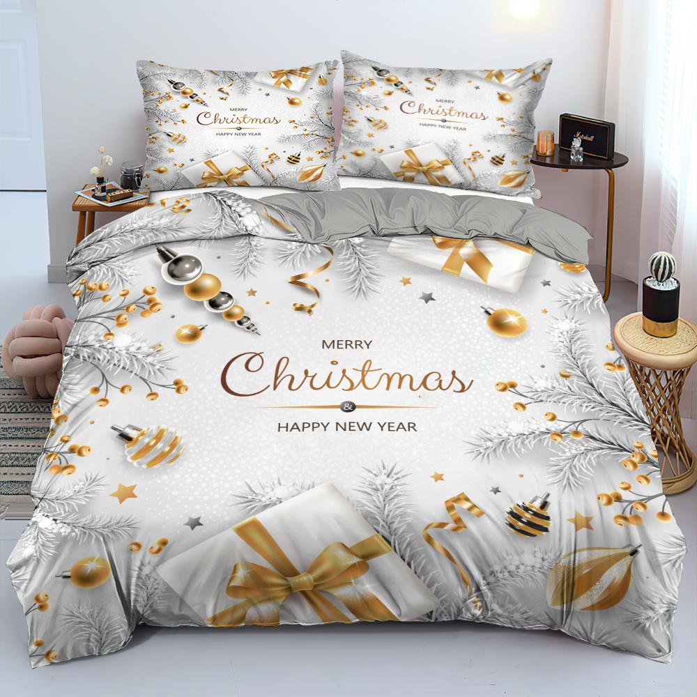 Merry Christmas Bedding Set King Queen Full Twin Size Kids Cartoon Duvet Cover Snow Comforter Cover 2/3pcs Polyester Quilt Cover