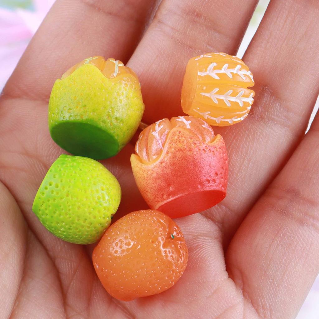10pcs Diy Mini Resin Orange Fruit Fake Food Miniatures Cute Mini Fruit Model Toys Accessories Embellishment Craft Gifts