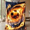 Flaming Soccer Balls in Space Theme blanket Lightweight Warm Flannel Blanket Decorative Throw Blanket for Home Decoration