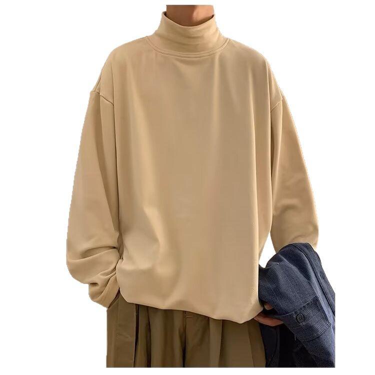 Men's Loose-Fit Semi-High Neck Long-Sleeve Base Layer Sweatshirt for Spring and Autumn