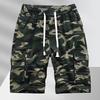 Men Cargo Shorts Solid Color Loose Elastic Waist Drawstring Multi Pockets Daily