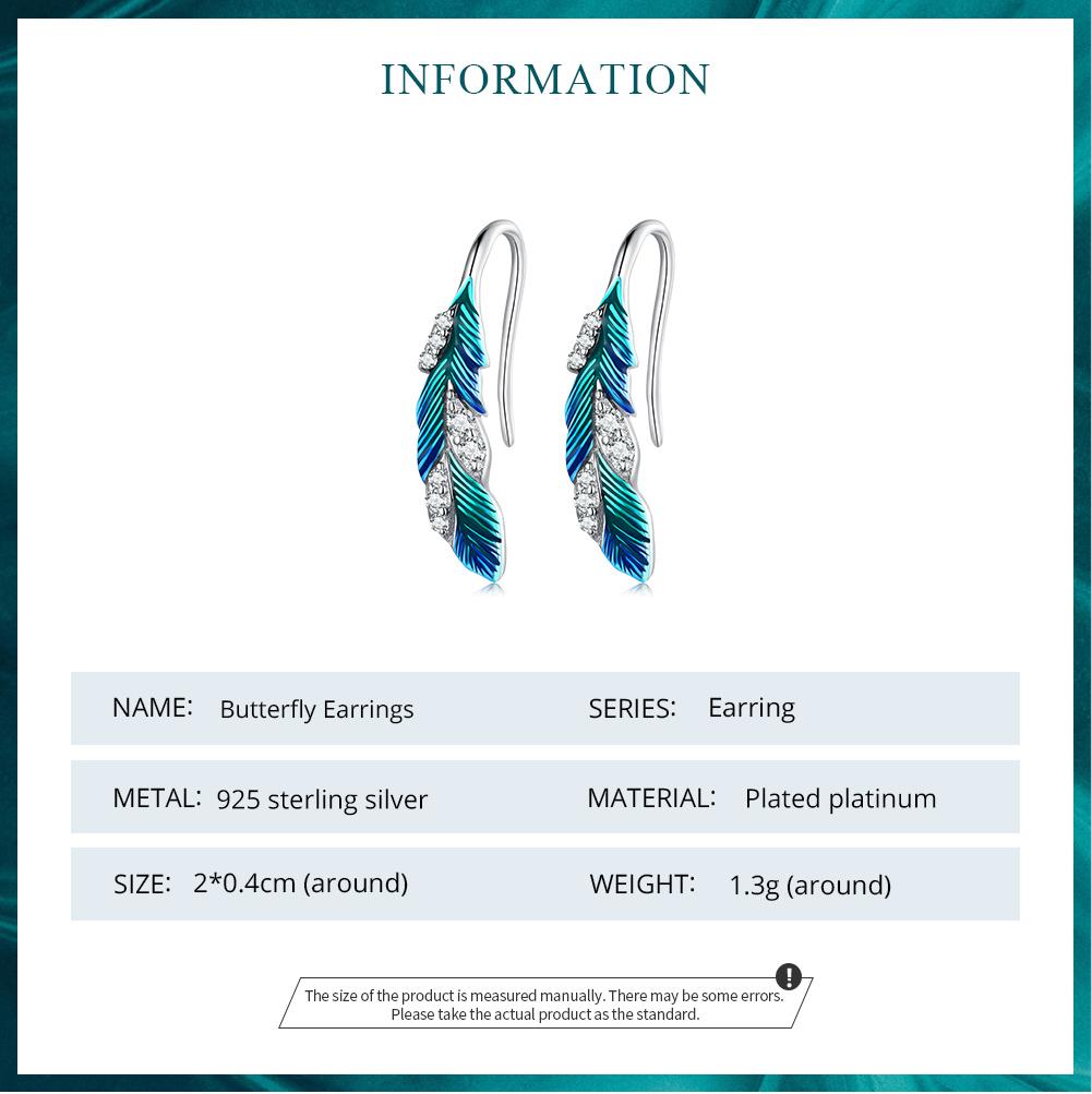 BAMOER 925 Sterling Silver olśniewający niebieski pióro otwarty pierścień i kolczyki zestaw biżuterii utorować ustawienie CZ dla kobiet Chic Fine Jewelry
