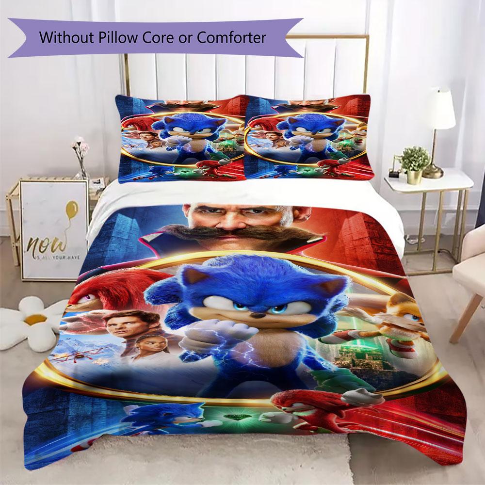 Sonic Cartoon Prints bedding, duvet cover and pillowcases, birthday gift (1 duvet cover + 2 pillowcases, pillow insert not included)JM008