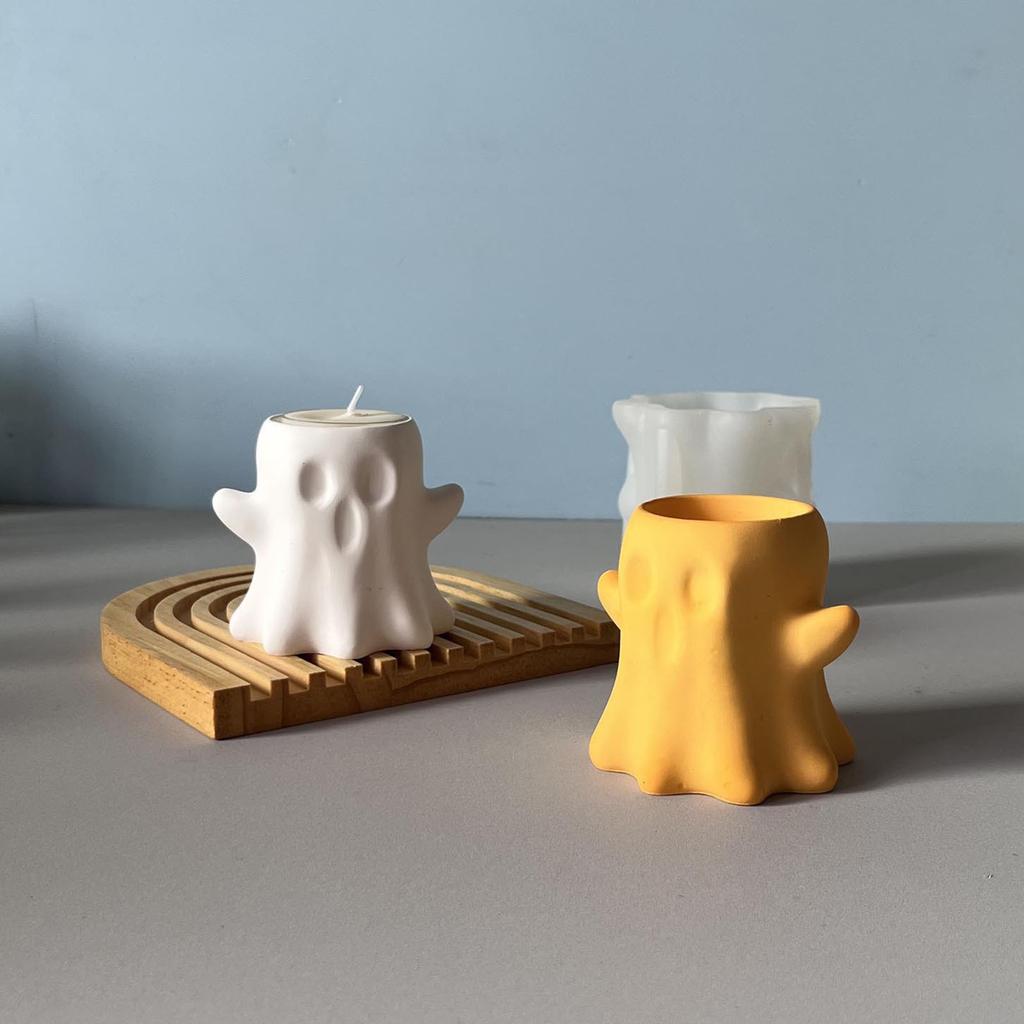 Halloween Candle Holder Silicone Molds Epoxy Resin Molds 3D Ghost Candlestick Molds Plasters Molds Casting Moulds