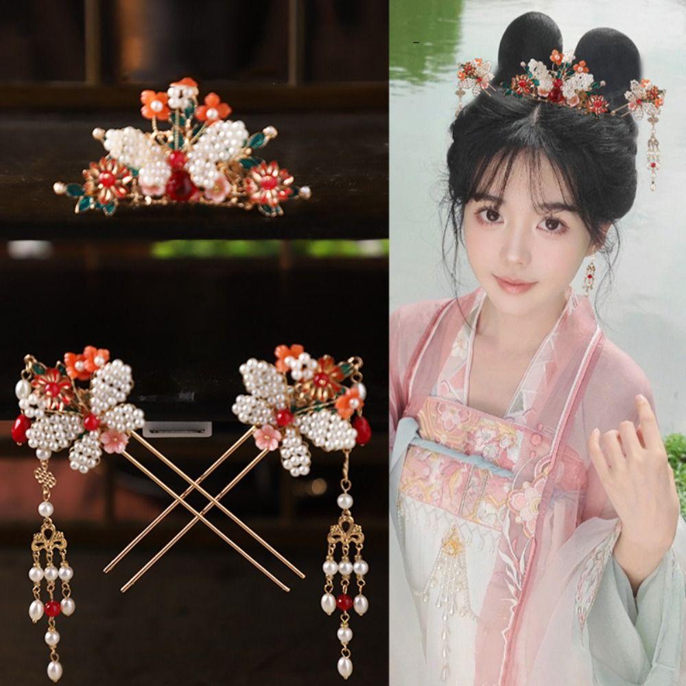 Tassel Chinese Style Hairpin Set Pearl Butterfly Hair Comb Hanfu Hair Stick  Hairstyle Tool