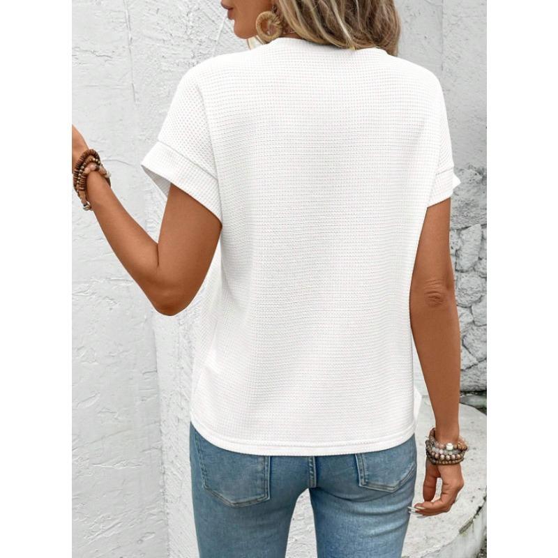 Damenmode Lässig Sommer Frühling Einfarbige Druck Kurzarm Rundhals Blusen Hemden