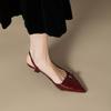 Summer French Wine Red Pointed Patent Leather Mid-heel Overhead Sandals for Women Retro Skinny Heel Back Empty Shoes