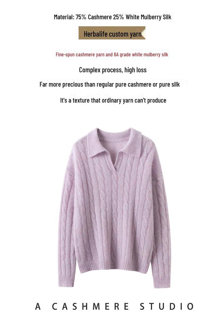 Kangbaolaisi Women's Cashmere Cable Knit Sweater - High-Quality, Versatile, Casual Base Layer
