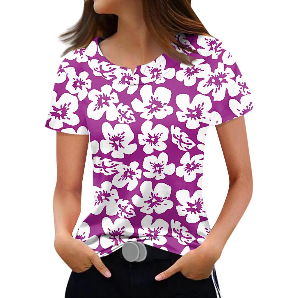 Fashion T-shirts For Women Summer Woman Tops 3d Flower Printed V-neck Short Sleeve Tees Women‘s Oversize T-shirt