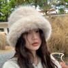 White Plush Hat for Women In Winter Korean Style Showing Small Thickened Warm Fisherman Hat Japanese Big Head Circumference Cold Hat Trendy