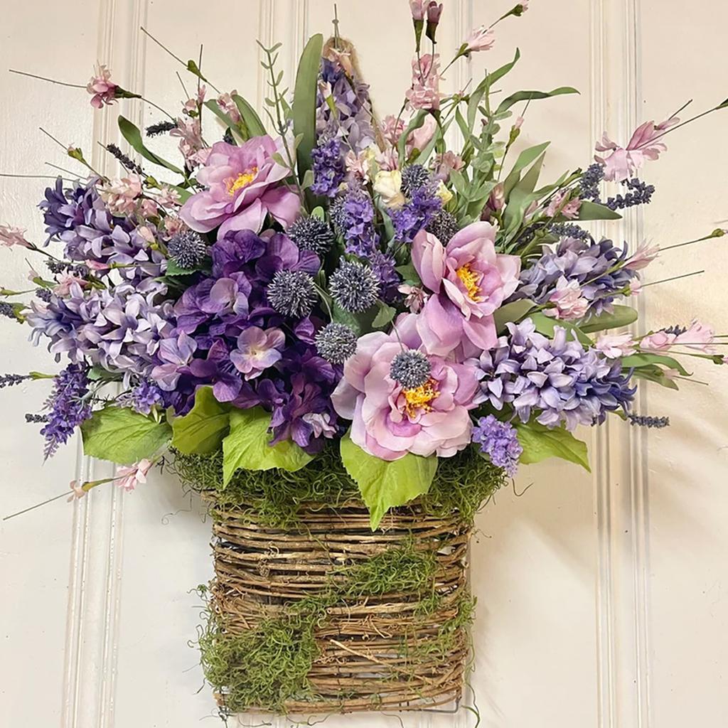 Artificial Easter Hydrangea Flower Basket Pendant Door Hanging Wildflower Wreath Ornaments Gifts Home Decor for Wedding Party
