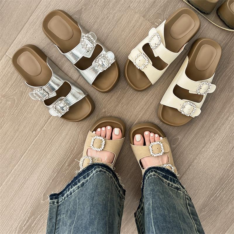 Internet celebrity thick-soled one-word slippers with skirt Birkencool slippers