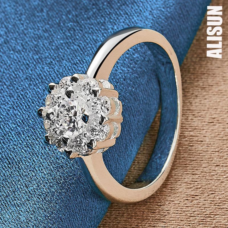 Bague en argent pur 925 avec fleur en zircon AAA, bijoux de mariage tendance