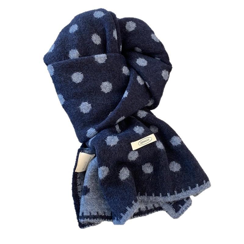 Korean Lazy Wind Polka Dot Double-sided Knitted Plush Scarf Women's Autumn and Winter Warm Versatile Thickened Neck Protection Small Scarf