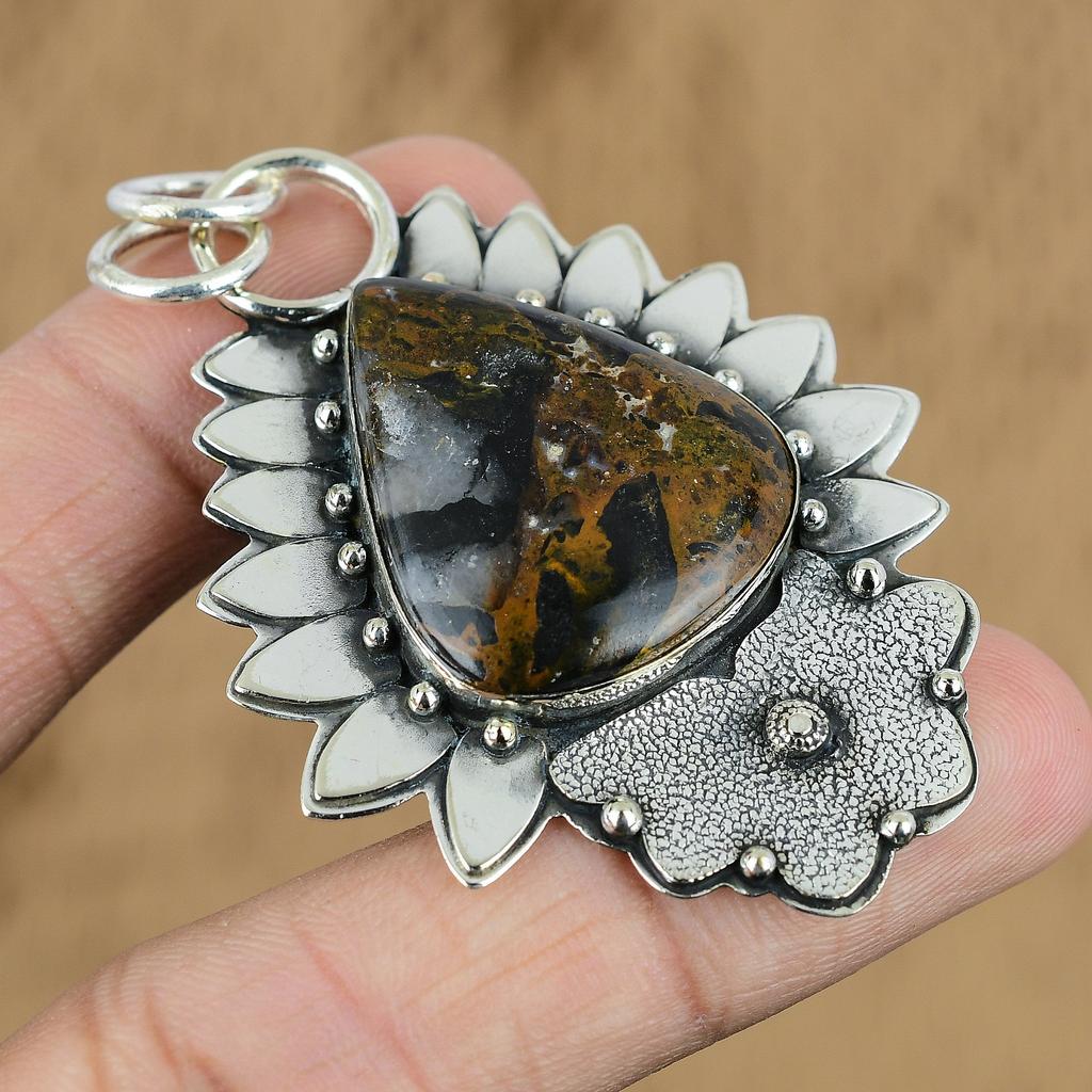 Geschenk für Frauen Anhänger 925 Sterlingsilber Natürlicher Goldener Pietersit Edelstein