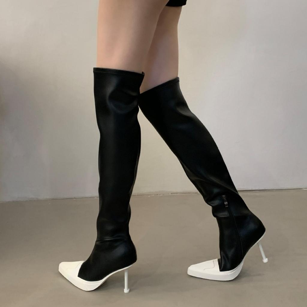 Legs long slender heels over the knee elastic boots women's sexy pointed high heels boots Spice girls tall thin boots