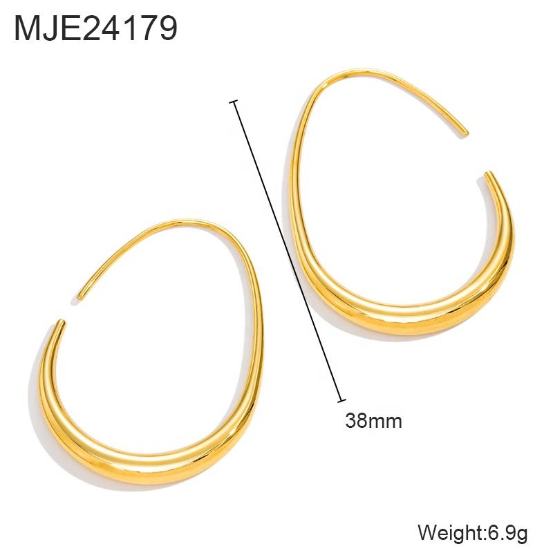 CARLIDANA Glossy Minimalist Water Drop Design Hoop Earrings Stainless Steel Gold Plated Jewelry Vintage Elegant Style For Women