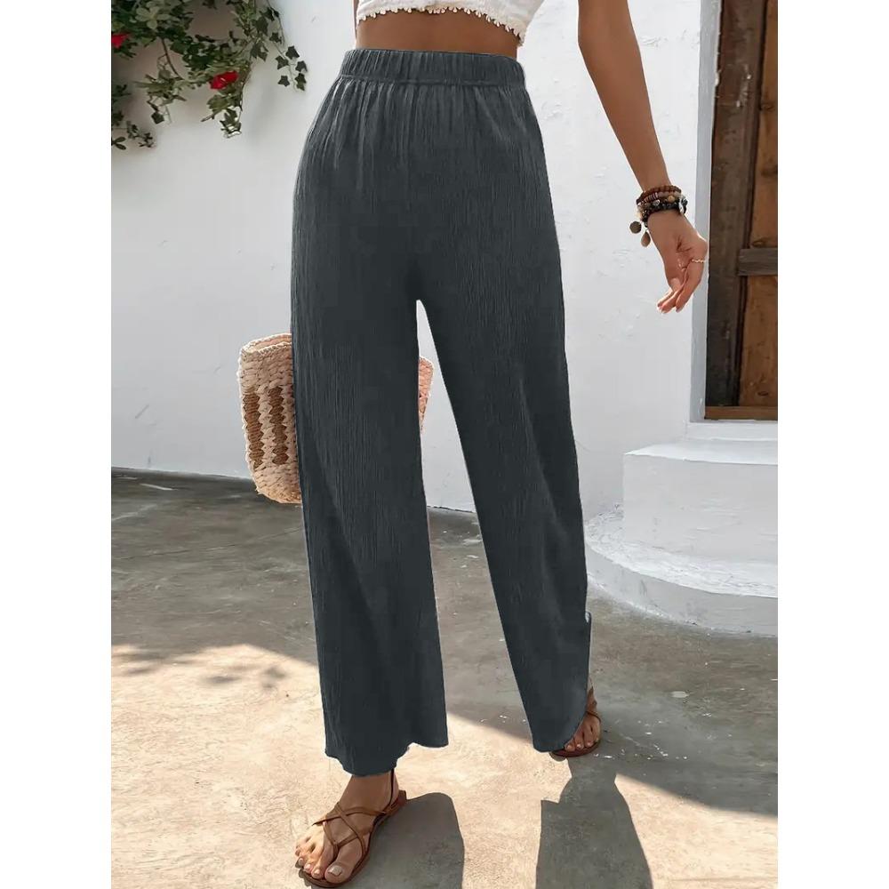 Pantalon Décontracté pour Femme Ample Amincissant Plissé Jambe Large