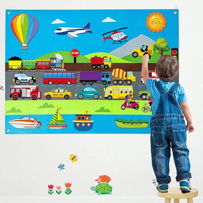 Veicolo Felt Story Board Baby Montessori Toys Trasporti Tema Storytelling Apprendimento precoce Kit di gioco interattivo per bambini piccoli