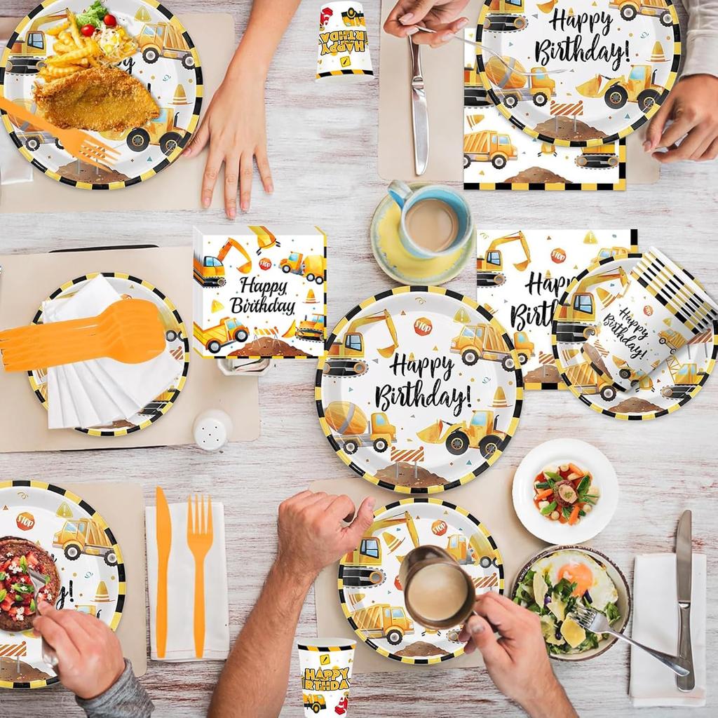81 Pcs Construction Birthday Party Supplies Decorations Includes Tablecloth, Plates, Napkins, Cups and Tablewares for Boys Kids Construction Tractor