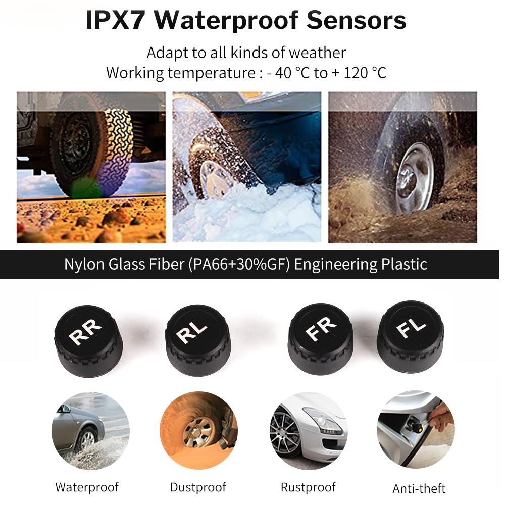 Dispositivo de alarma de presión de neumáticos para automóvil con sistema TPMS solar, pantalla digital colorida y 4 sensores externos, advertencia de temperatura y presión de neumáticos